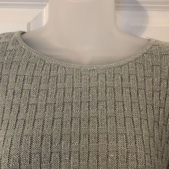 VINTAGE 80s Metallic Silver Basket Weave Woven Sweater - Picture 2 of 9
